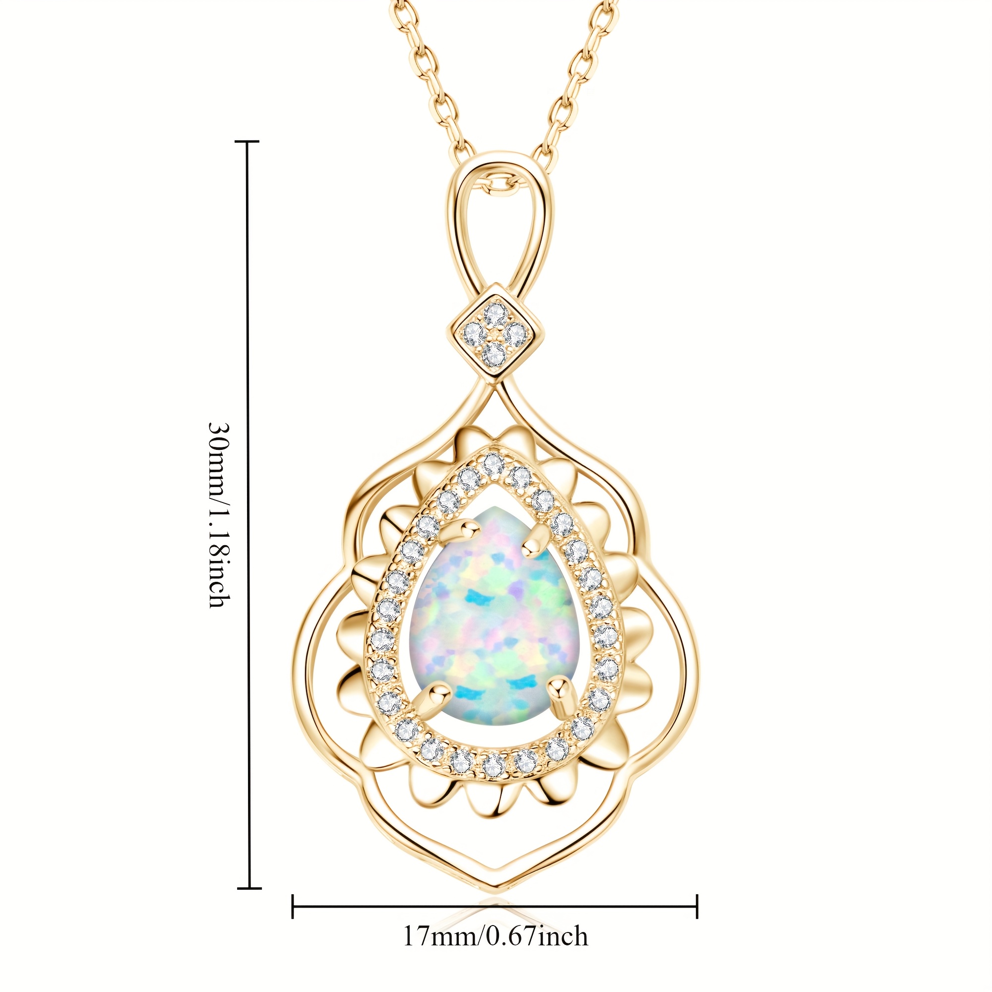 925 Silver Opal Pendant Necklace with Zirconia Studded - Bohemian Vintage Style